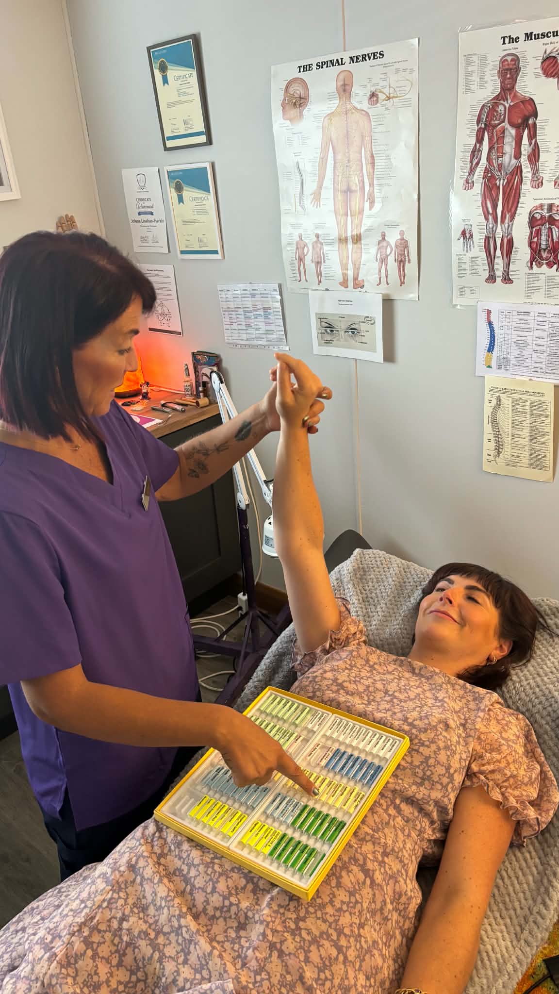 Jolene carrying out sensitivity screening with a client at The Restore Clinic